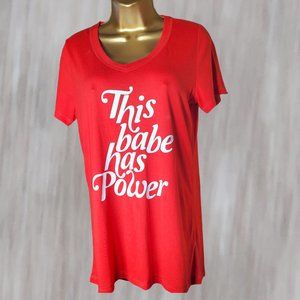 Xersion T Shirt Women's Small Red "This Babe Has Power" V Neck Soft Short Sleeve